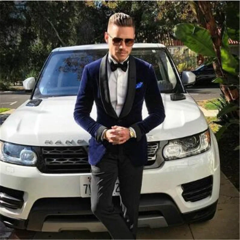 

2018 Classic Velvet Custom Made Groomsmen Tuxedos Men Suit Slim Fit Terno Masculino Men Wedding Suit 2pcs ( Jacket+Pants+Tie)