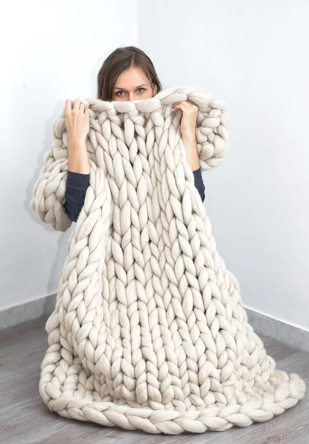 80X100 см акрил Cilected теплый мягкий толстый линия одеяло s ручное плетение диван украшение крючком Bold Line льняное одеяло