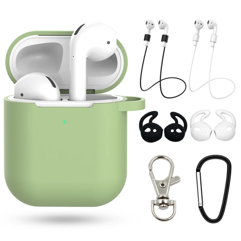 7 шт./компл. чехол для Airpods 2 полезный защитный силиконовый чехол для airpod чехол для Apple air pods 2 аксессуары противоударный чехол - Цвет: Matcha green Set