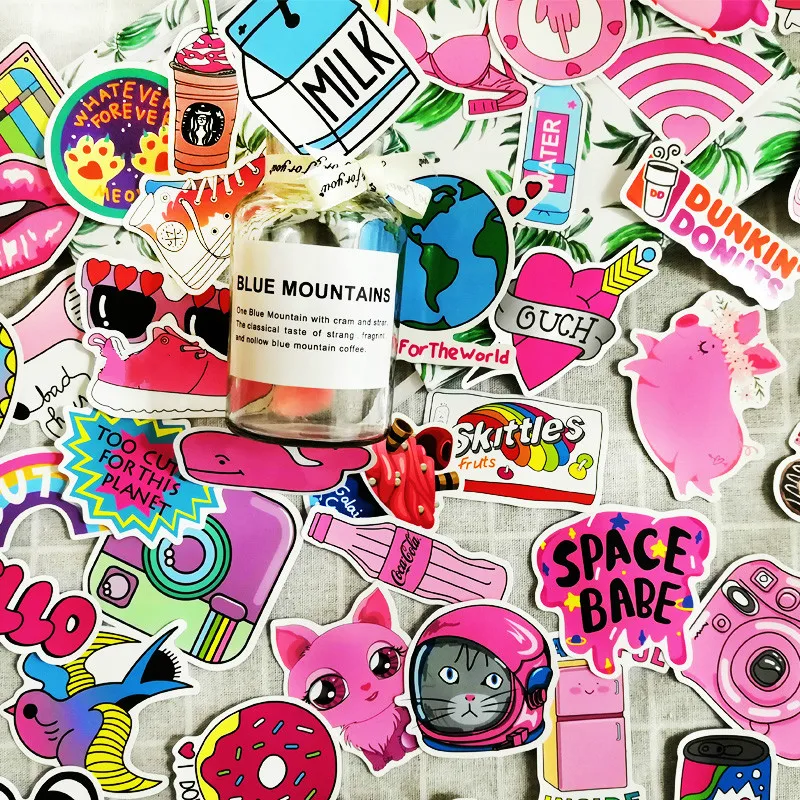 

50 pcs/pack PVC Gift Pink Girls Fun Sticker Toys The Luggage Stickers For Moto Car & Suitcase Cool Fashion Laptop stickers
