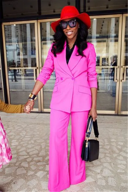 

Hot Pink Women's Casual Business Formal Suits Female Office Uniform Style Ladies 2 Pieces Prom Fashion Suits Trajes Mujer