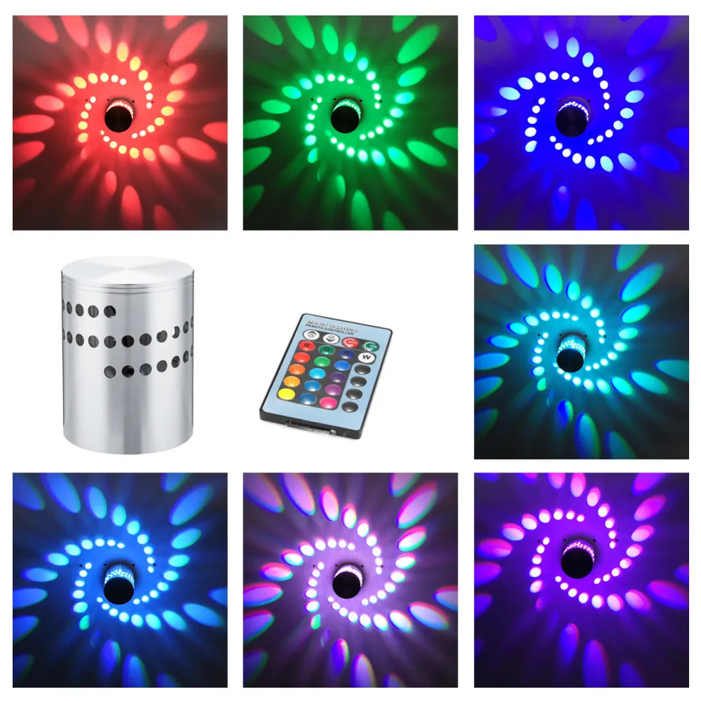 

RGB Spiral Hole LED Wall Lamp 3W Spiral Light With Remote Control Surface Install Mini Wall Lights For KTV Party Bar Home Decor
