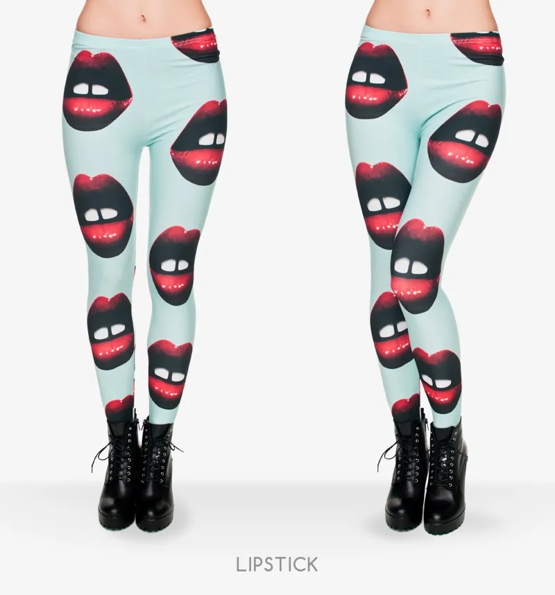 Sexy Red Lips Leggings Women Girls Female Joker 3D Lipstick Pants