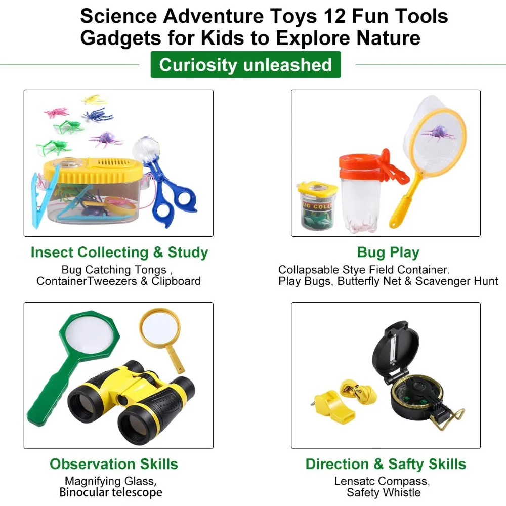 UTTORA Outdoor Explorer Kit Gifts Toys Kids Binoculars Set Outdoor Exploration 