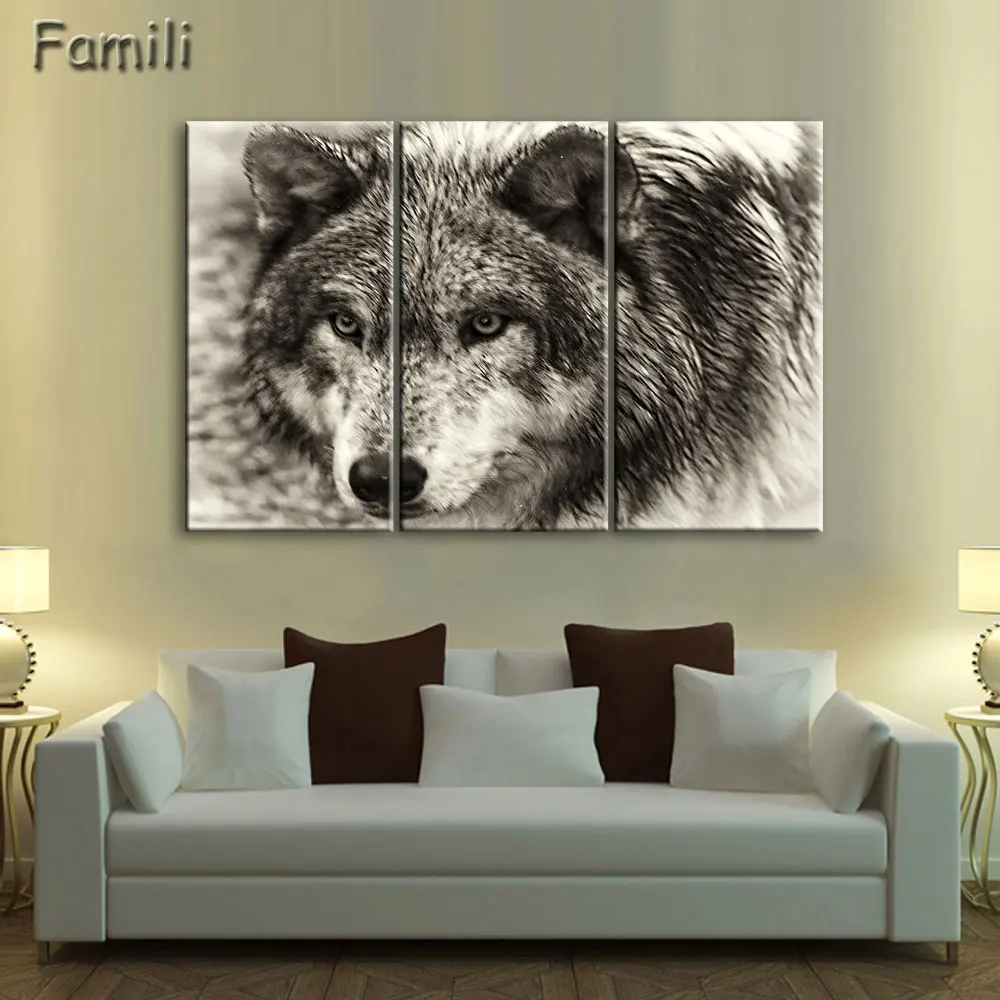 

3Piece Painting Calligraphy Wall Painting Animal Wolf Canvas Prints Paint Art Pictures Home Decor Posters Quadro Decoracion