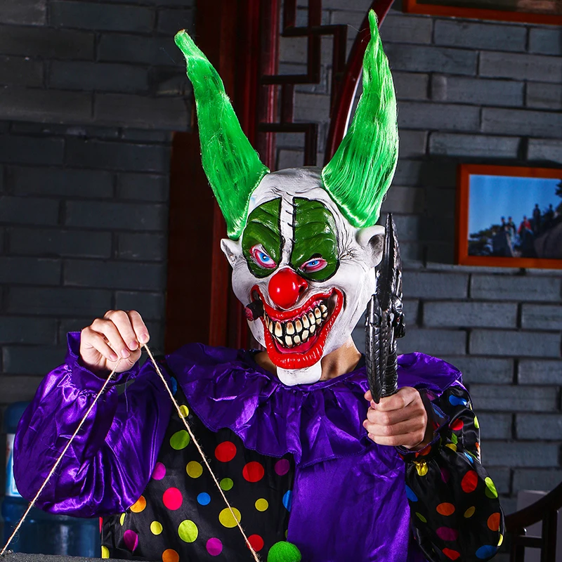H& D злой страшный дементированный Психо клоун латексная маска с зелеными волосами ужас костюм для Хэллоуина Вечерние Маски