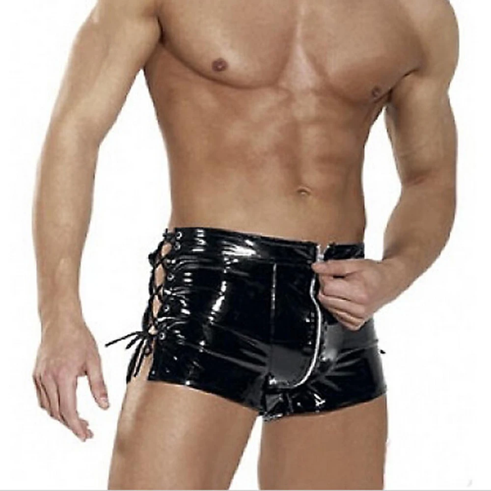 

Sexy Men Wild PVC Faux Leather Zipper Open Short Erotic Jockstrap Bandage Pants Wetlook Clubwear Jockstrap Fetish Gay Wear FX22