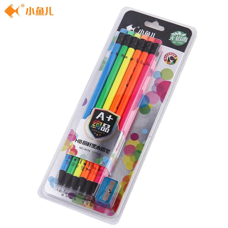 xiaoyuer 3034 HB cartoons graffiti round wood pencil office stationery