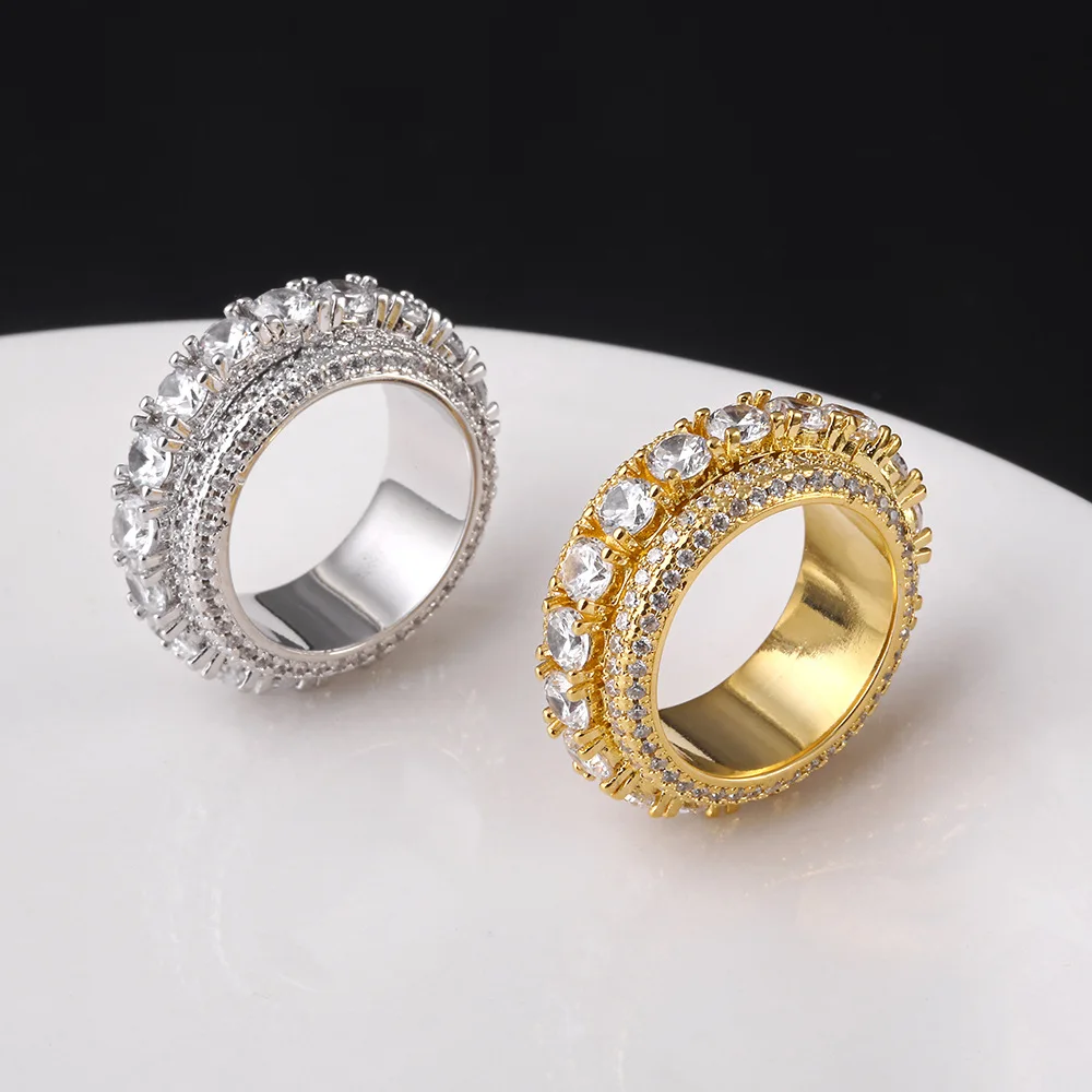 Мужское золотое, Серебряное, разноцветный Спиннер, медное очаровательное кольцо с кубическим цирконием, модное кольцо в стиле хип-хоп/панк, ювелирные изделия для подарков