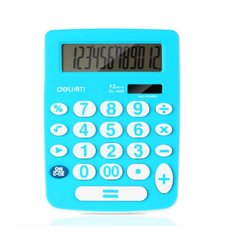 1 قطعة ديلي 1638A 12 أرقام حاسبة بالطاقة الشمسية الشمسية الكمبيوتر الملونة الشاشة الكبيرة