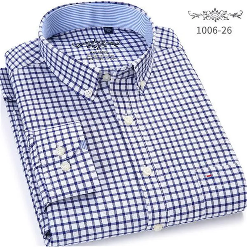 

2019 New Big size camisa social masculina Spring Autumn Oxford Mens shirts long sleeve Cotton casual shirt solid plaid camisa