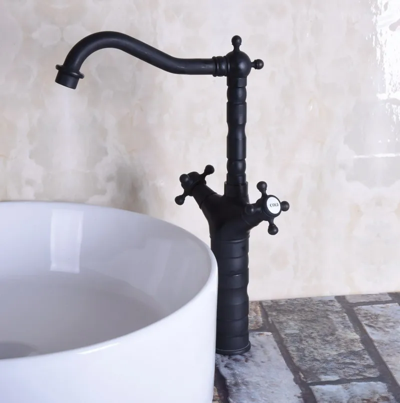 Double Handles Black Color Oil Rubbed Bronze Swivel Spout Kitchen Bar Sink Bathroom Basin Faucet Hot & Cold Mixer Tap anf147