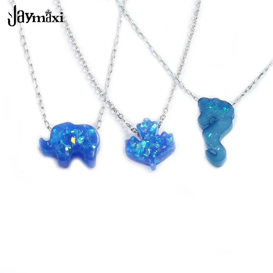 

Jaymaxi Blue Opal Necklace Pig Leaf Seahorse Pendant 1mm 45cm Chain Stainless Steel Children Women Necklace 5Piece/lot