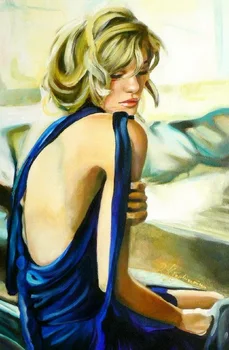 

Handmade painting contemplative girl on oil canvas for living room decor and wall art poster