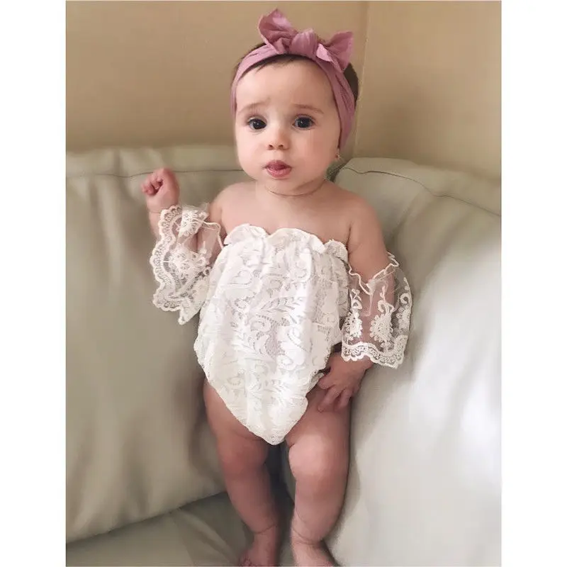 

2019 Newest Style Toddler Baby Girls Spring Summer White Solid Short Sleeve Princess Adorable Bodysuit Clothes Small Size 0-24M
