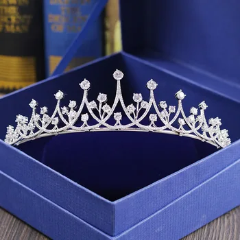 

SLBRIDAL Gorgeous New Arrival Vintage Clear Cubic Zircon Wedding Tiara CZ Bridal Queen Princess Pageant Royal Party Crown