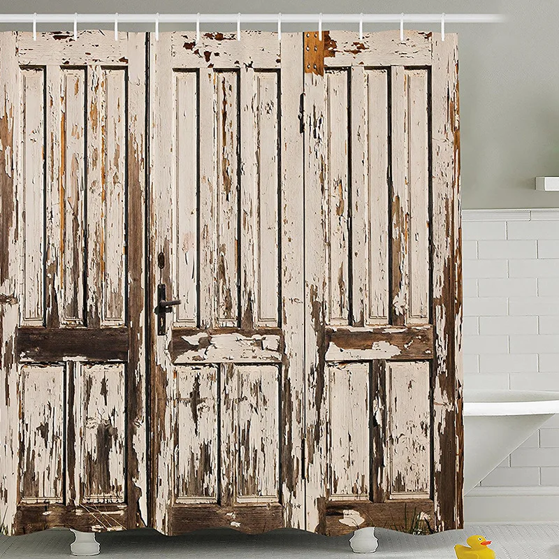 SunnyRain 1-Piece Retro Wood Door Printed Shower Curtain Water Resistant Polyester Bath 180x180cm | Дом и сад
