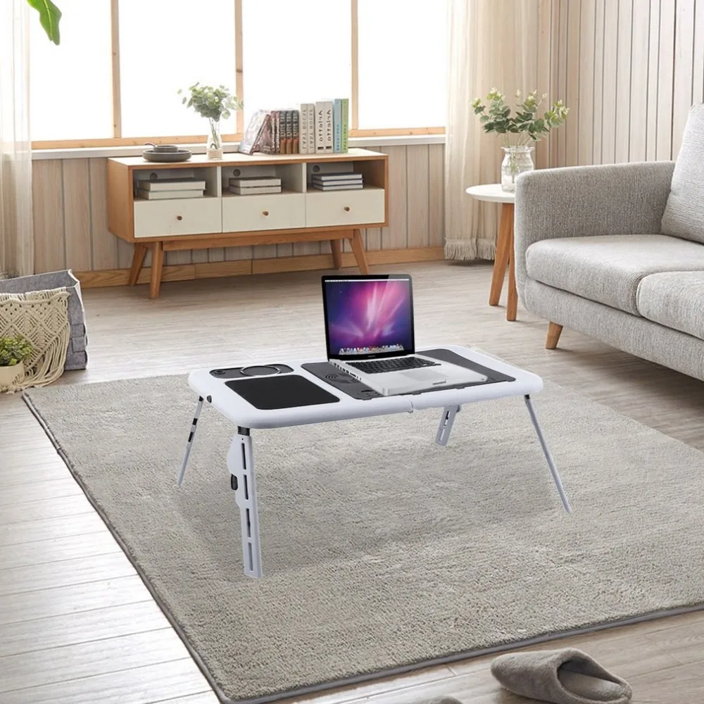 

AOTU Folding Plastic Notebook Computer Desk Table Stand Bed Tray With USB Fan Cooling