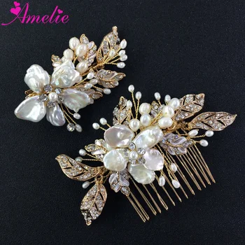 

Free Shipping Shell Flower Decorated Wedding Jewllery Fresh Water Pearl Bridal Hair Comb And Clip 2pcs Set