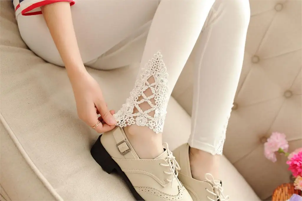 YSDNCHI Summer Casual Leggings Women Knitted Legging Hollow Out Lace Diamond Fitness Leggings Black Pants tights for women