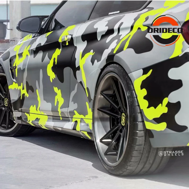 Vinil para Auto Envoltórios do Corpo 25 30 m * 1.52 Amarelo Preto Cinza Camuflagem Folha Vinil Fluorescente Camo Veículo 5 - 10 15 20 12 5 10 15 20 25 30 m