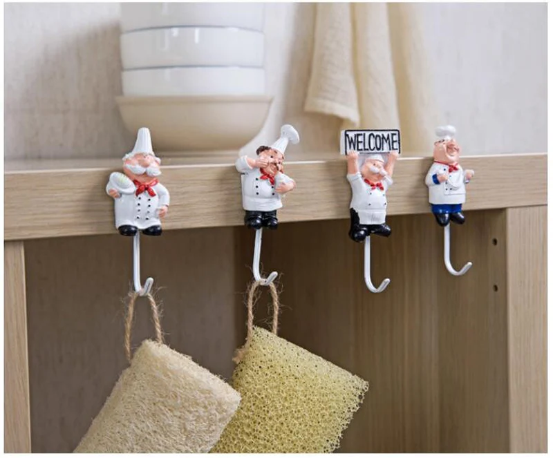 Resin Stainless Steel Hook Creative Wall Decoration Glue No Trace Hook Kitchen Bathroom Cute Chef Shape Strong Key Hooks (13)