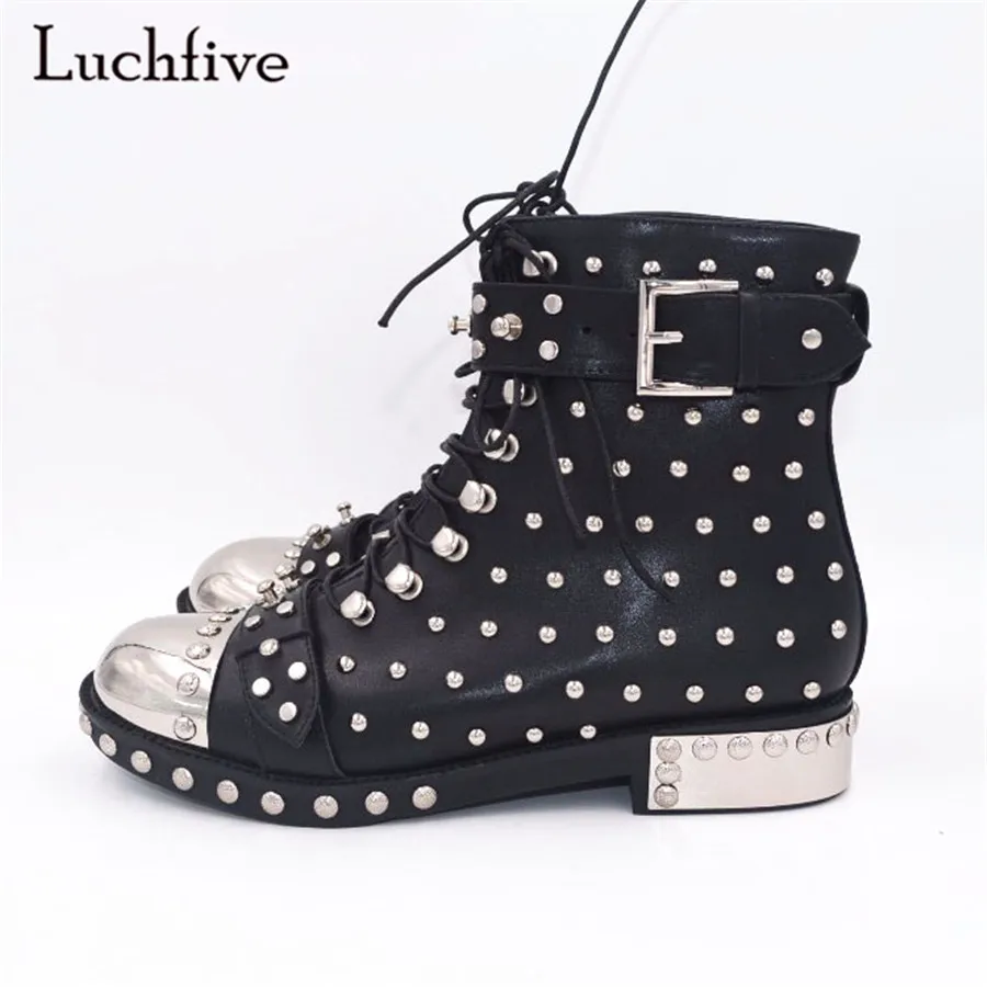 2017 Punk style Boots women rivets studded leather Ankle Boots Round