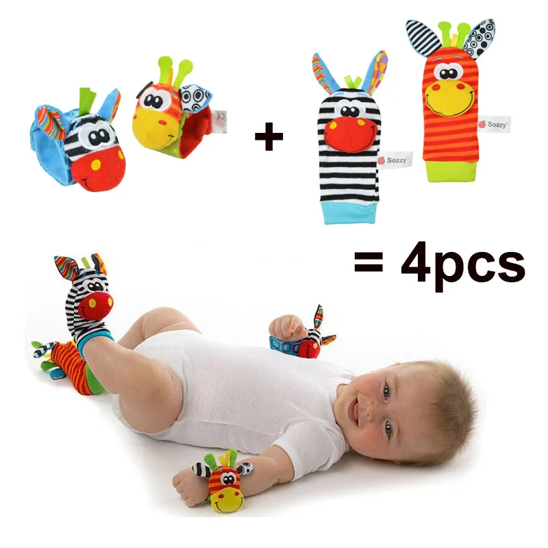 

4Pcs/lot Baby Socks Rattle Foot Socks For Newborns calzini neonato Cute Animal Wrist 0-12 Month Baby Socks
