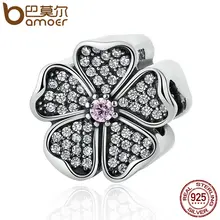 Bamoer 925 sparkling apple blossom, Blush Pink Crystal & Clear CZ Granos de Los Encantos Cupieron la Pulsera Joyería de Las Mujeres PSC051