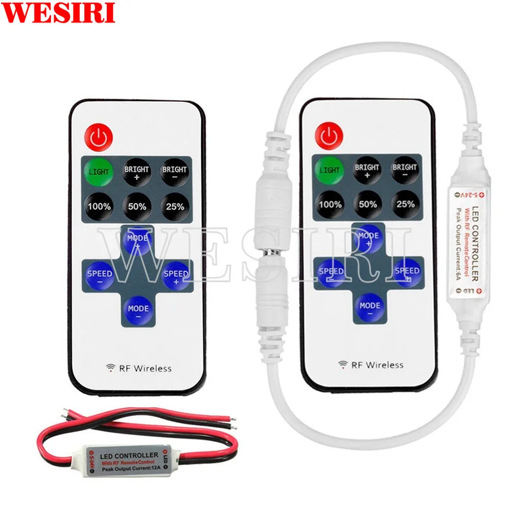 

11key RF Wireless Remote Controller Mini Dimmer DC 5V-24V 12A For Single Color LED Strip Light