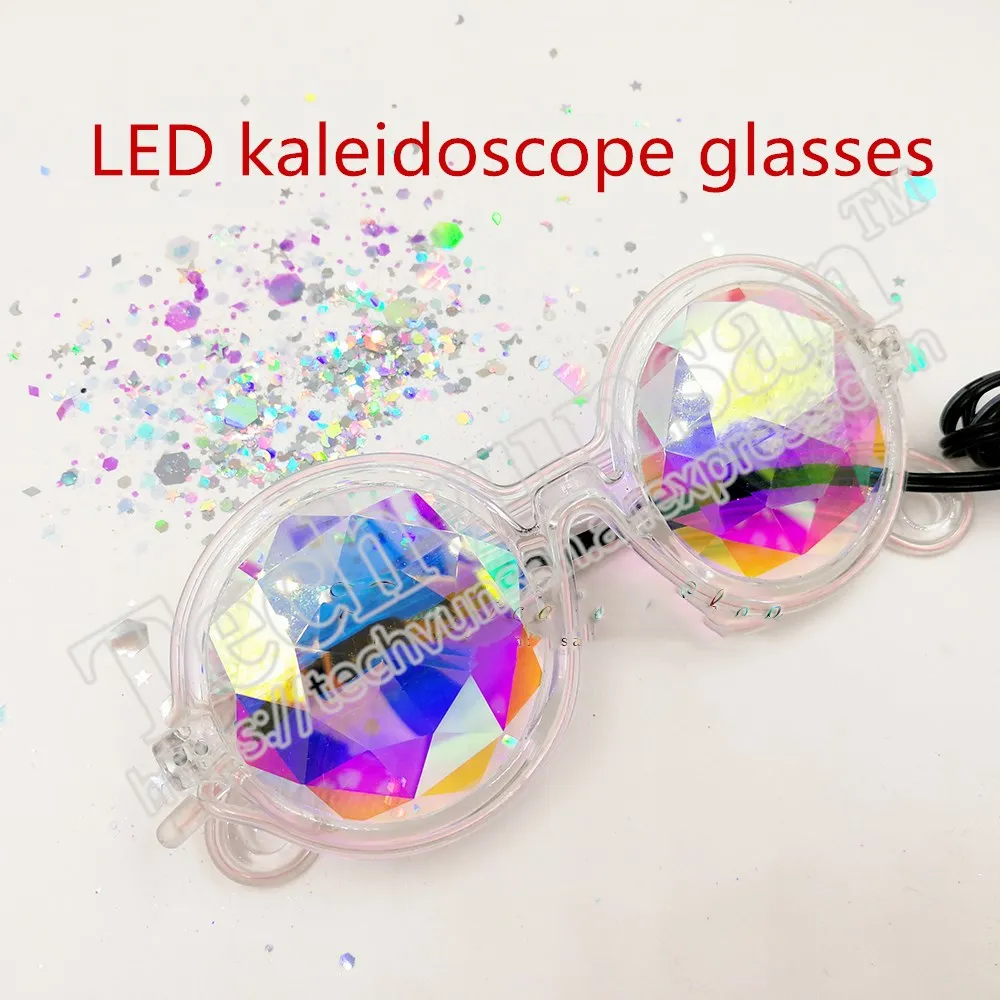 

Creative LED glowing kaleidoscope Eyeglasses on the top of the night bar