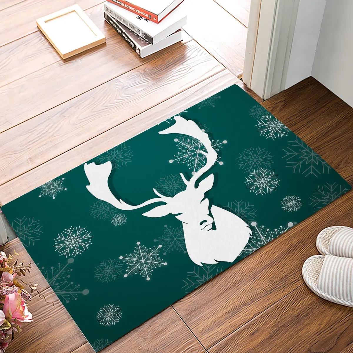 18 x 30 Inch Green Snowflake Deer Door Mats Kitchen Floor Bath Entrance