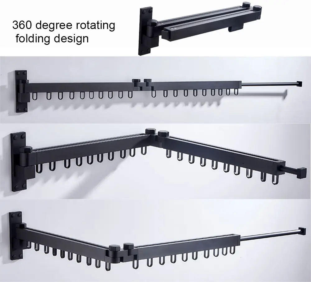 Черная Складная настенная вешалка, выдвижная сушилка для одежды, крючки-Вешалки для хранения, гостиничные домашние вешалки для организации одежды WB3008