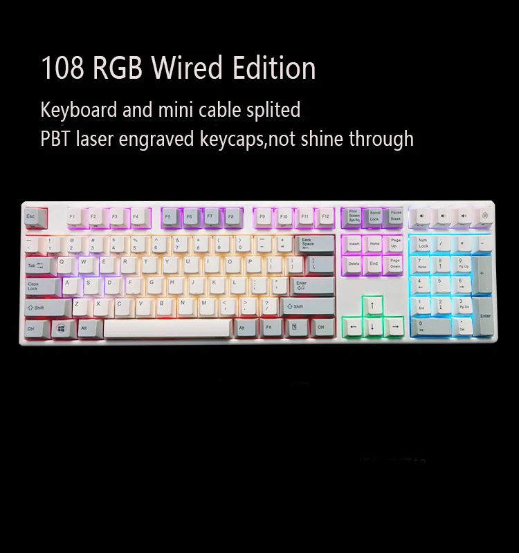 RGB сливы 66 75 84 87 108 Bluetooth 4,0 USB двойной режим 35g Realforce структура емкостная клавиатура - Цвет: 108 RGB Wired