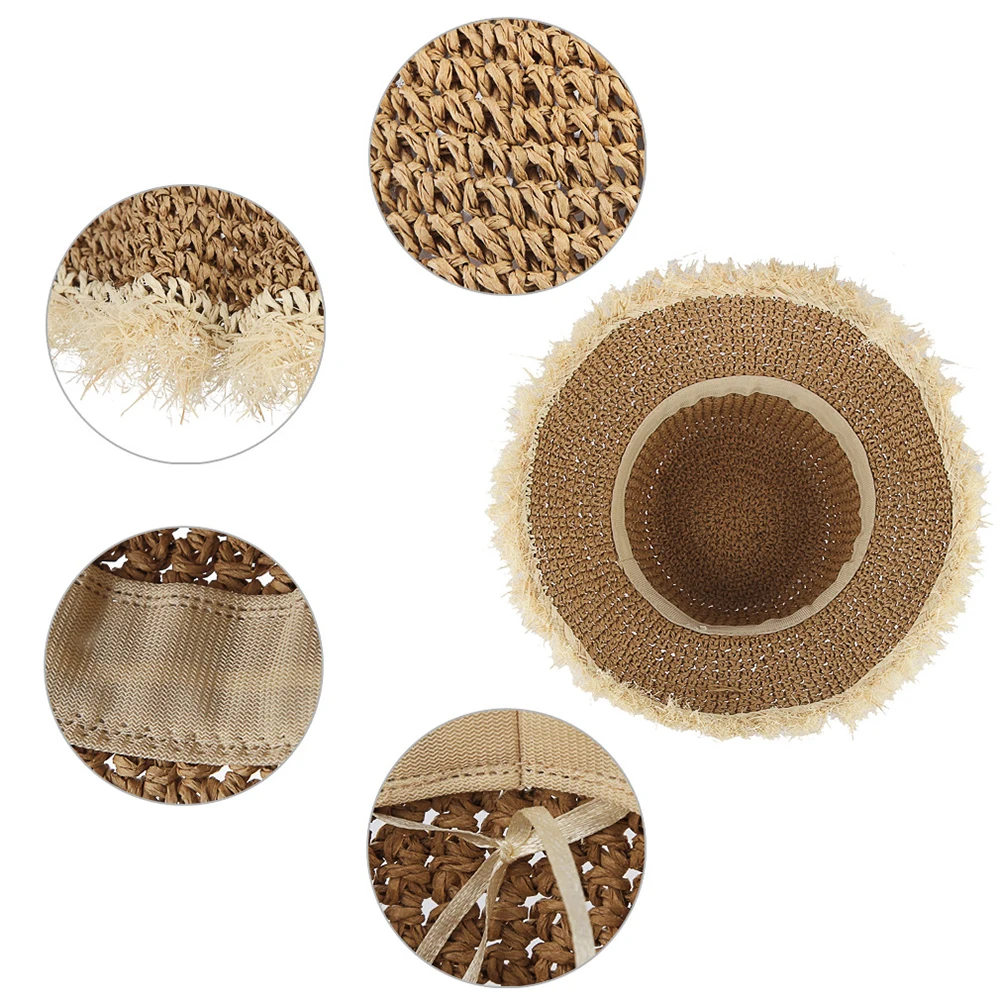 FS أنيقة مرن طوي غطاء مدور واسعة حافة قبعات من القش الصيف قبعة الشمس للنساء مع الشريط السيدات عطلة الشاطئ Gorras 2019