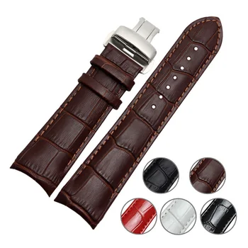 

Croco Pattern Calfskin Watch Straps Genuine Leather Watchband Butterfly Buckle With Curved Head 18mm 22mm 23mm 24mm
