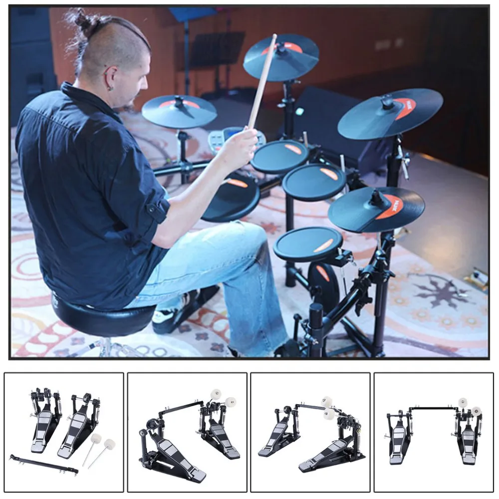 Classic Drum Pedal Dual Foot Kick Pedal Beater Singer Tension Spring