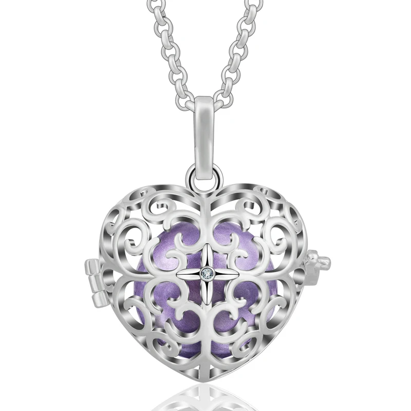 

Female Necklace Jewelry Floral Heart Designs Locket Cage Pendant Floating locket Long Chain With 36colors Bell Ball Jewelry