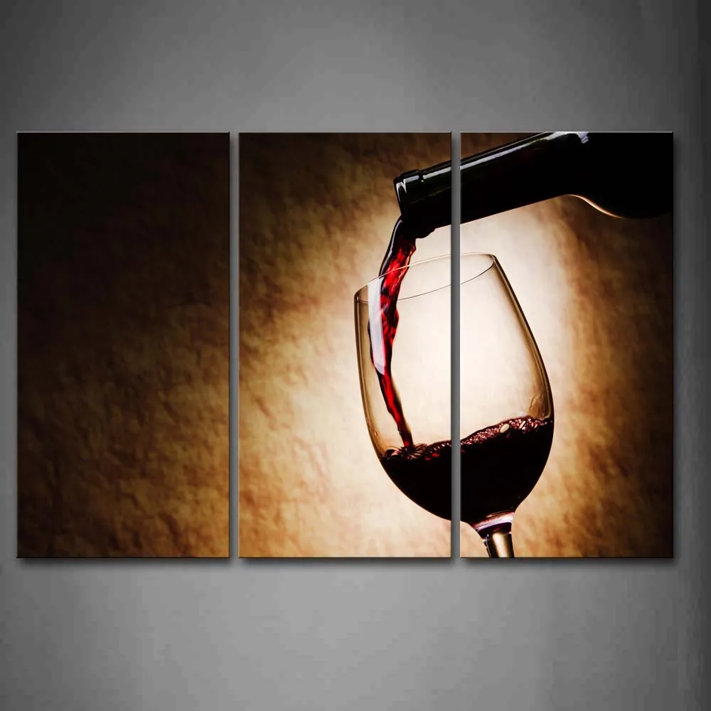 

3 Pics Framed Wall Art Pictures Wine Bottle Canvas Print Food Modern Poster With Wooden Frame For Home And Office Decor
