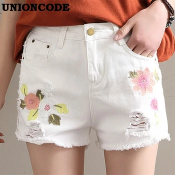 

Cheap Hot Sale 2017 New Summer ripped Denim Shorts Women Embroidery Denim Female Jeans Shorts Feminino Free Shipping SL081
