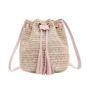 

fashion ladies handbags literary straw weaving tassel bucket wild shoulder messenger bag bandolera bandolera