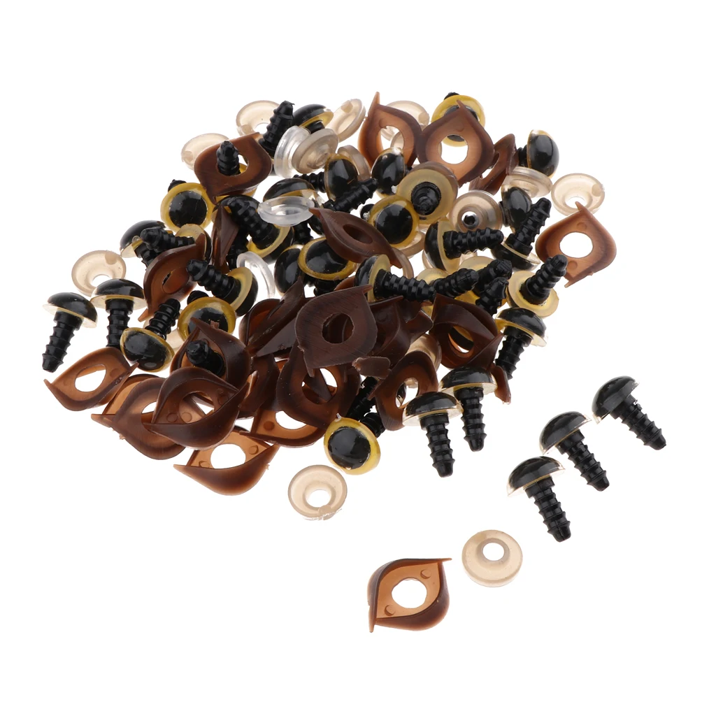 100 Pieces Plastic Safety Eyes with Washers Eyelid for Teddy Bear Animal Doll Puppet Toy Amigurumi DIY Making Sewing Craft