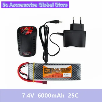 

ZOP Lipo Battery 7.4V 6000MAH 25C 2S T XT60 With Smart Charger Set For RC Drone Models Helicopters Airplanes Cars Boat Batteria