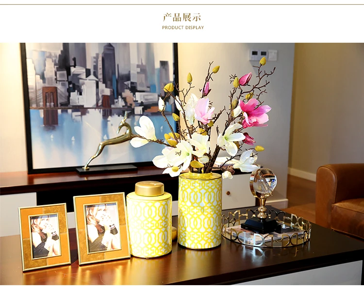 Желтый керамический креативный классический цветочный ваза украшение для дома ремесла украшение комнаты Свадебная ваза ТВ шкаф декоративные банки подарки