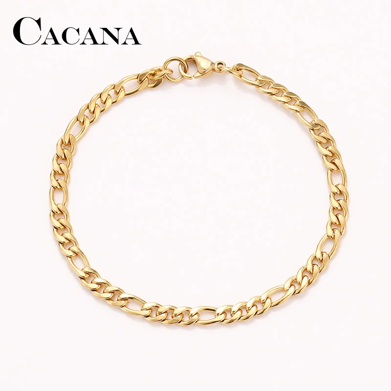 CACANA Stainless Steel Chain Bracelets For Man Women Gold Silver Color For Pendant Flat Donot Fade Jewelry A1233