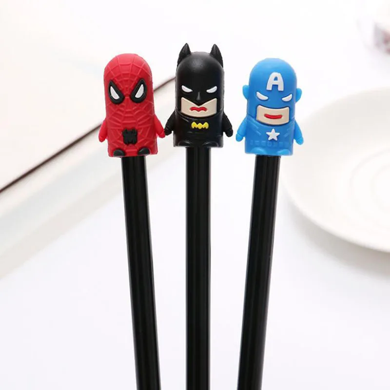 3 шт 0,38 мм ручка супергероя Alliance черные чернила 3D мультфильм анимация гелевая ручка человек-паук Бэтмен Американский капитан