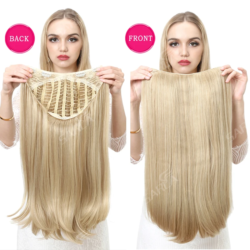Synthetic 24" 60cm Long Straight U part Half Wig Hair Wigs For Women High Temperature Fiber False Hair Clips Extesion UW03