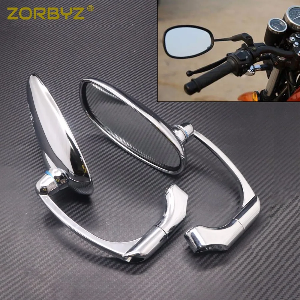 

ZORBYZ Motorcycle Chrome L-bar Oval Rearview Side Mirror For Cruiser Chopper Street Bike