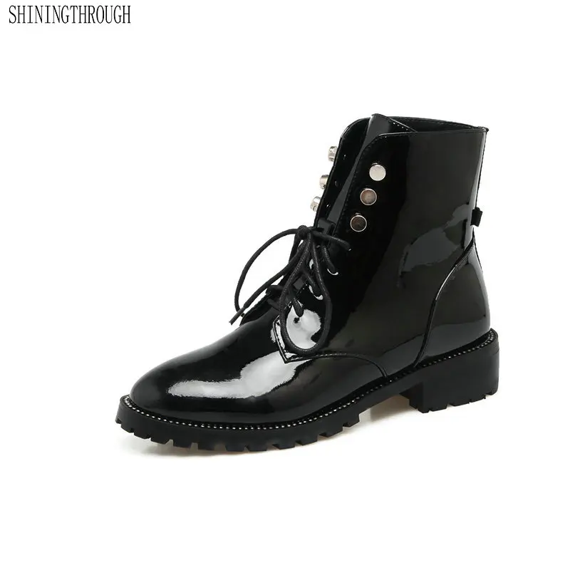 

2019 high quality genuine leather boots women lace up autumn winter ankle boots for women platform low heels boots