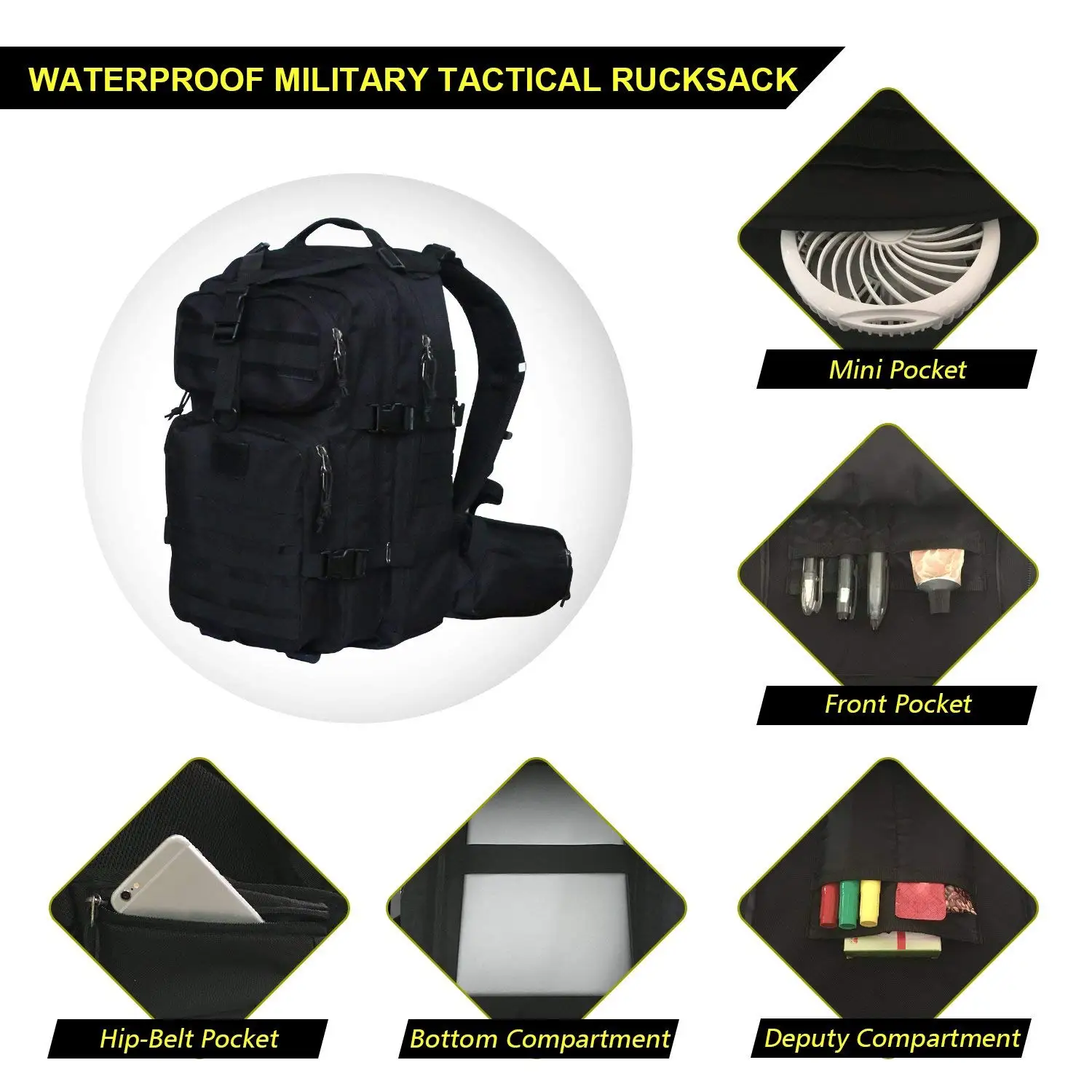 35L Army 3 Days Assault Pack Molle Bag con puerto de carga USB, mochila  táctica militar para senderismo camping para hombres y mujeres, Verde  Armada